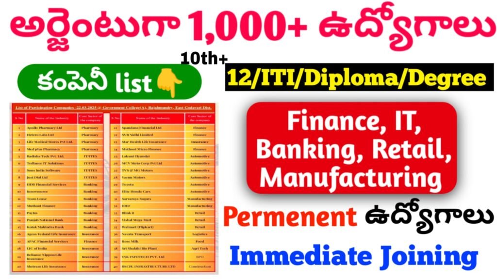 Mega Job Mela in AndhraPradesh Telugu